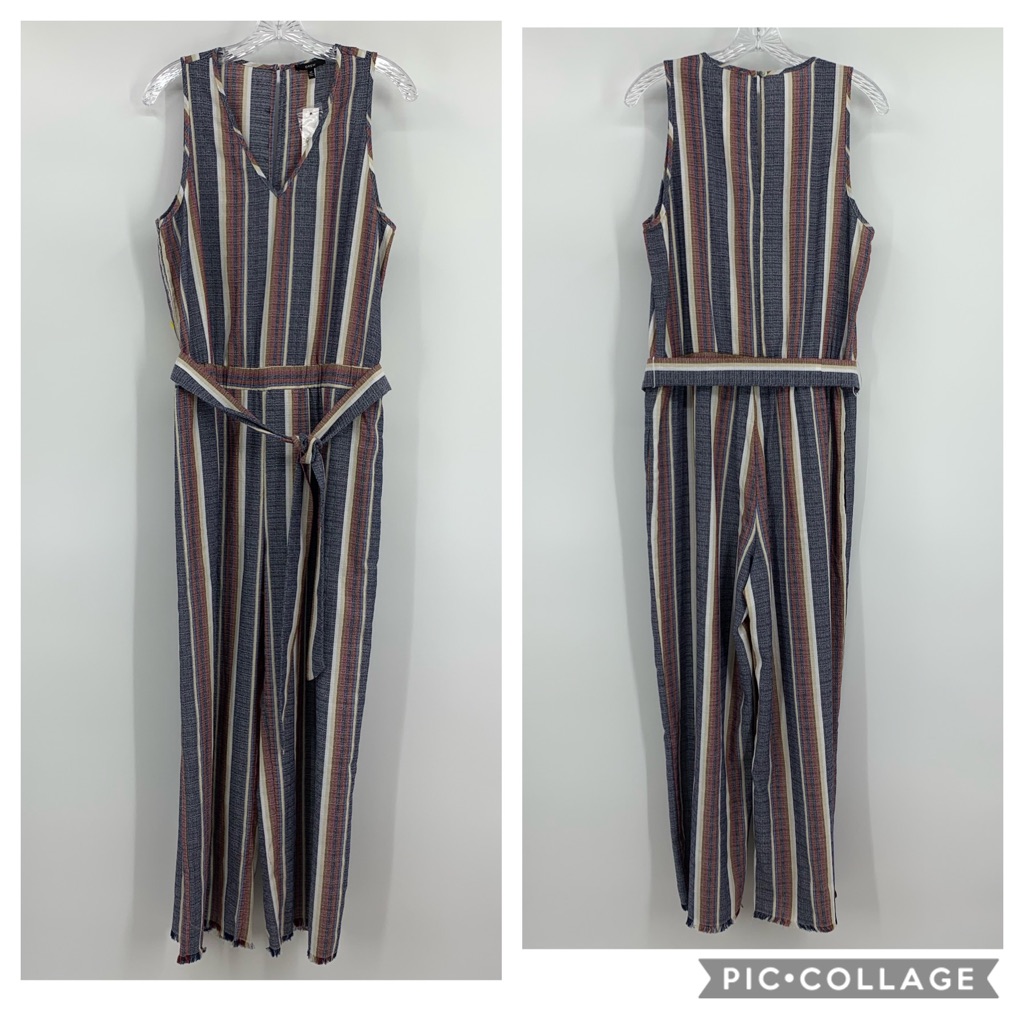 Drew Nwt Cotton Jumpsuit Striped Blue Gold Red Size M